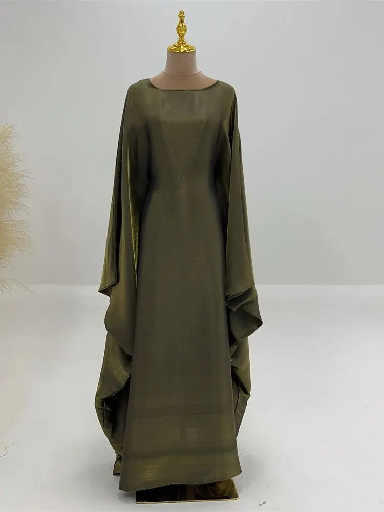 Batwing Butterfly Sleeve Satin Khimar Abaya Dubai Muslim Maxi Dress Kaftan Abayas For Women Kebaya Caftan Robe Femme Vestidos