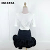 CM.YAYA 2024 Spring/Summer A-Line Women Skirt Satin Ruffles 3D Floral Decorations Night Club Party Hip-Wrapped Short Skirts