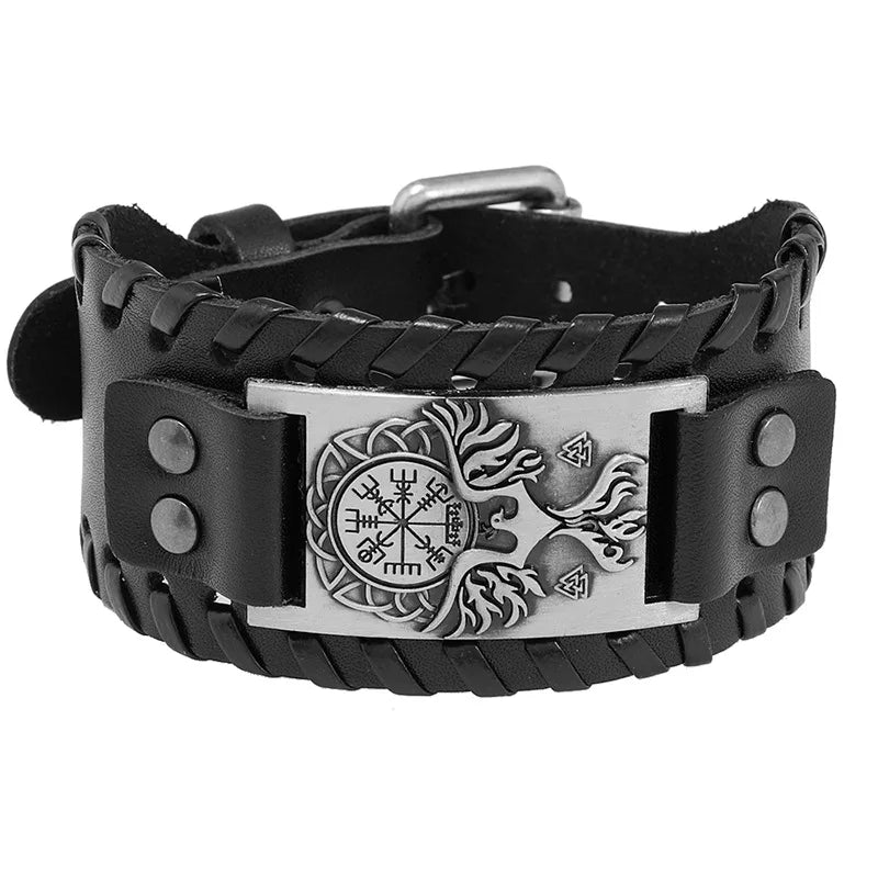 New Retro Wide Leather Pirate Compass Bracelet Men's Bracelet Celtic Viking Jewelry Compass Bracelet Accessories Party Gifts