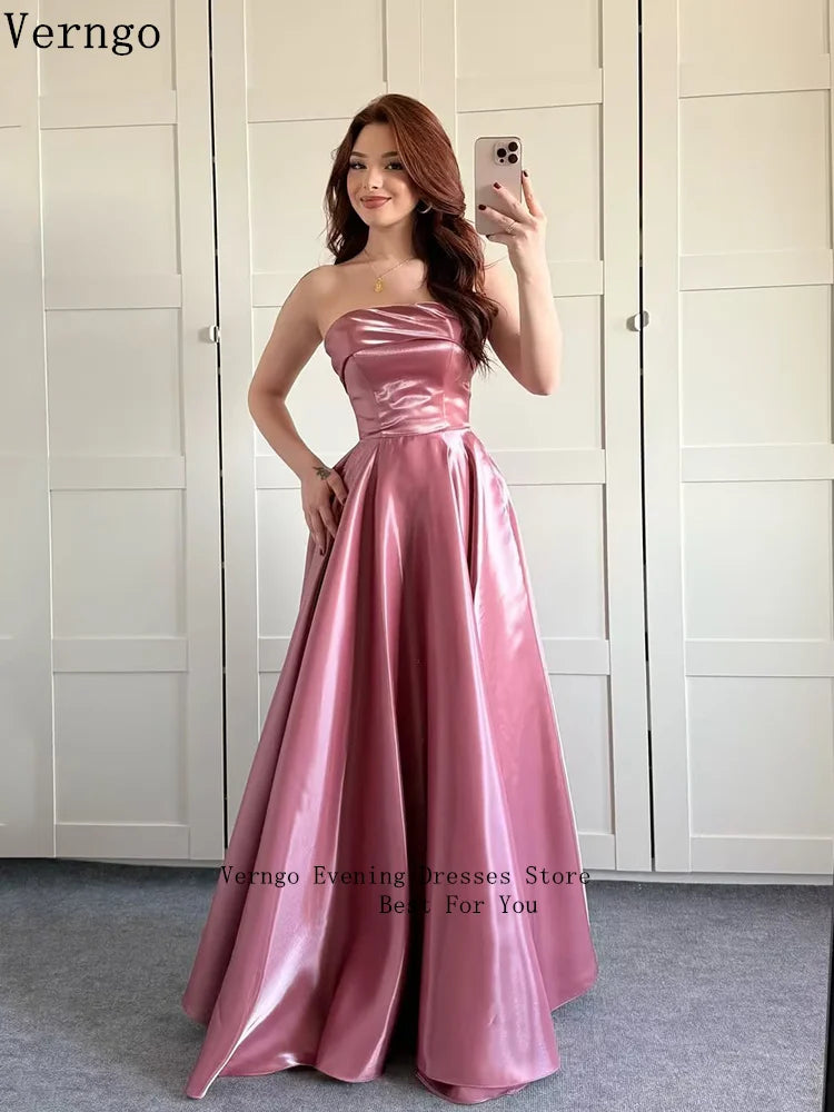 Verngo Orange Satin Evening Dress ELegant Strapless Celebrity Matching Prom Gown Simple Party Dresses Customized