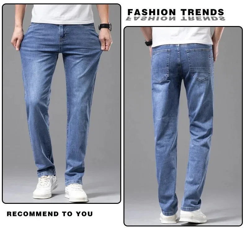 Sommer elastische Herrenjeans Mode Grau Bequeme Business Straight Stretch Baumwolle Casual Denim Hose Marke Männliche Dünne Hosen