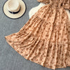 2024 Neues Sommer Blumenmuster Maxikleid Damen Vintage Eckiger Ausschnitt Geraffte Brust Schärpe Bandage Sommerkleid Partykleid