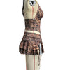 Beyprern Fierce Girl Ruffles Skirt Set Wild Cheetah Corset Crop Top And Ruched Two-Piece Dress Night Out Outfits Sexy Clubwear