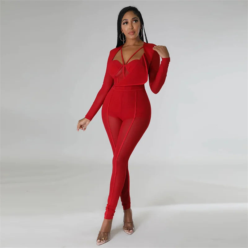 Sexy Mesh Patchwork Transparenter Club-Bodycon-Jumpsuit für Damen, durchsichtiger Einteiler-Overall, Clubwear, Party-, Geburtstagsoutfits