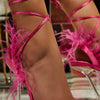 Eilyken Fashion Summer Rhinestone Feather Women Sandals Lace-up Cross-Tied Sexy Gladiator Square Toe Ladies High Heel Shoes