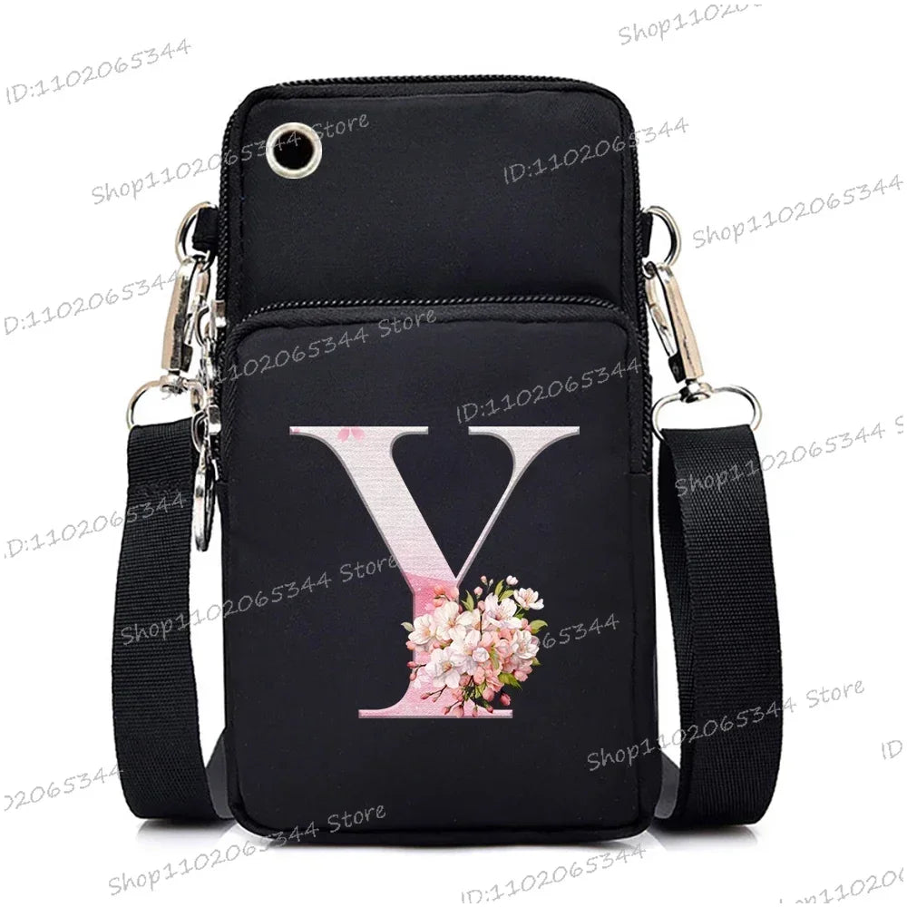 Damen Kuriertasche Kleine Handtasche Umhängetasche Geldbörse für Handy Sakura 26 Alphabet-Druck Münzgeldbörse Damen Kartenhalter