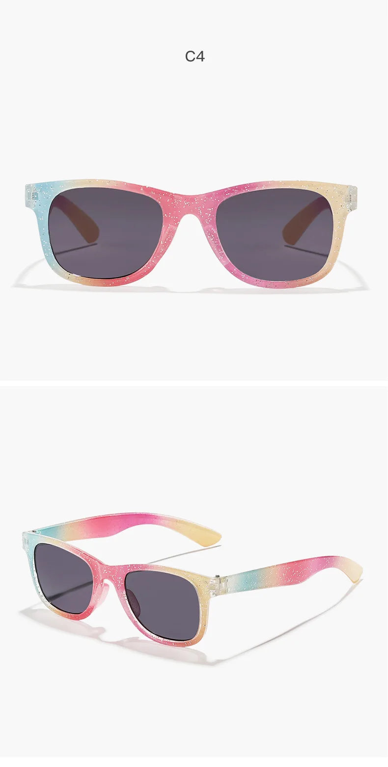 2024 Neue trendige coole bunte glänzende quadratische Sonnenbrille für Kinder Mädchen Trendige modische süße Sonnenbrille Kinderbrille