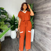 Elegant Women's Casual Short Sleeve T-shirt Sports Suit Summer Fashion Solid V Neck Short Top & Straight Pants Two Piece Sets