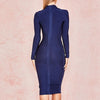Women's Deep V Neck Bandage Dress Long Sleeve Folds Bodycon Black Midi Sexy Elegant Club Celebrity Runway Evening Party Dresses