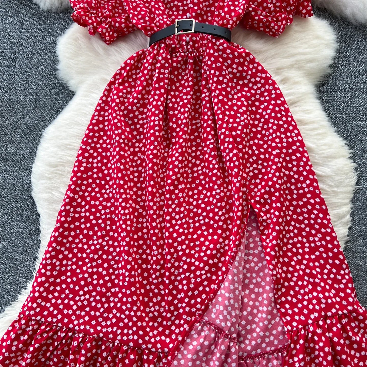 Sommer Plissiert Damen Knopfkleider Lässige Strandurlaub Kurzarm V-Ausschnitt Damen Midikleid Böhmische Mujer Vestidos