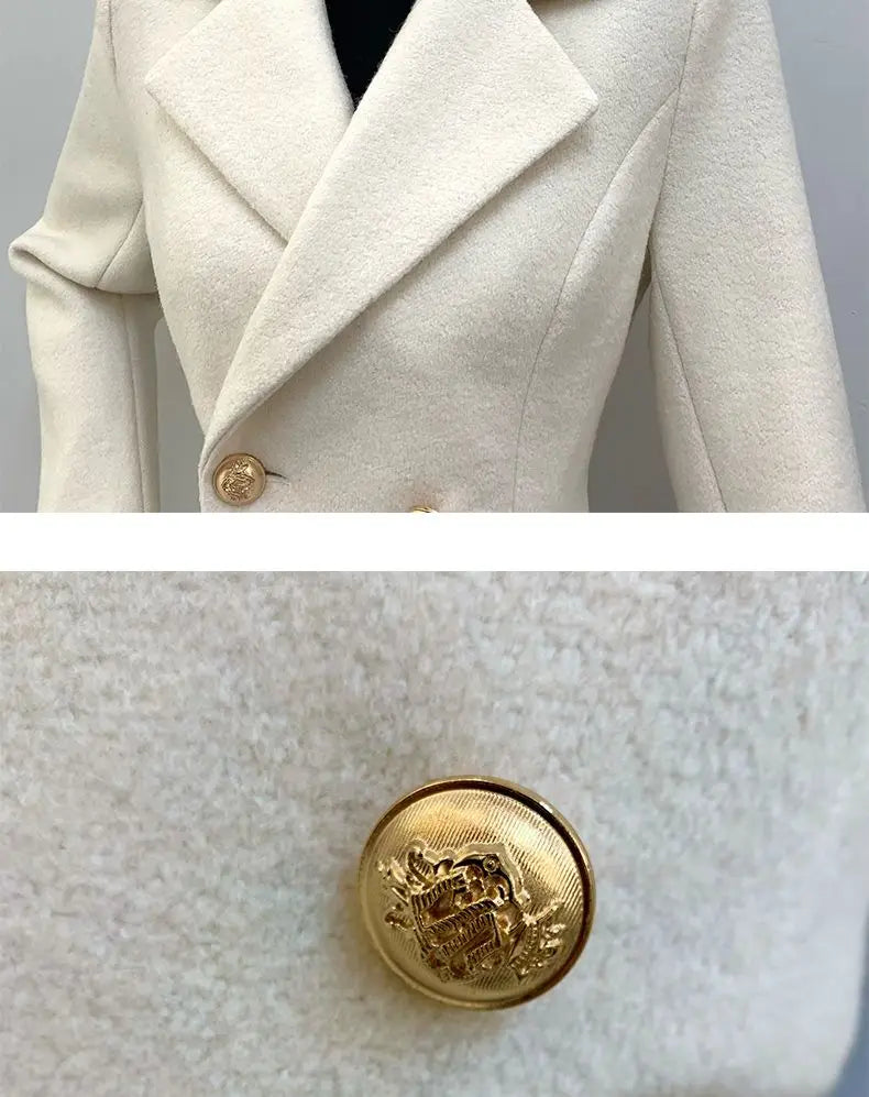Autumn Winter Fashion High-Quality Women's Woolen Coat 2025 New Temperament Double Breasted Solid Color Women's Woolen Coat H322