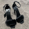 2025 Frühling Neu Nerzhaar High Heels Ein-Wort-Sandalen Eckige Zehen Stiletto Damenschuhe