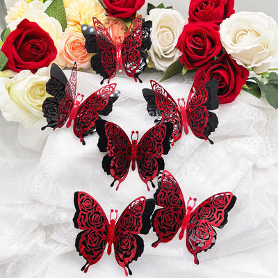 6 Stück/Set 3D Doppelschicht Schmetterling Valentinstag Dekorative Wandaufkleber Glitzer Gold Schmetterling Dekorative Aufkleber