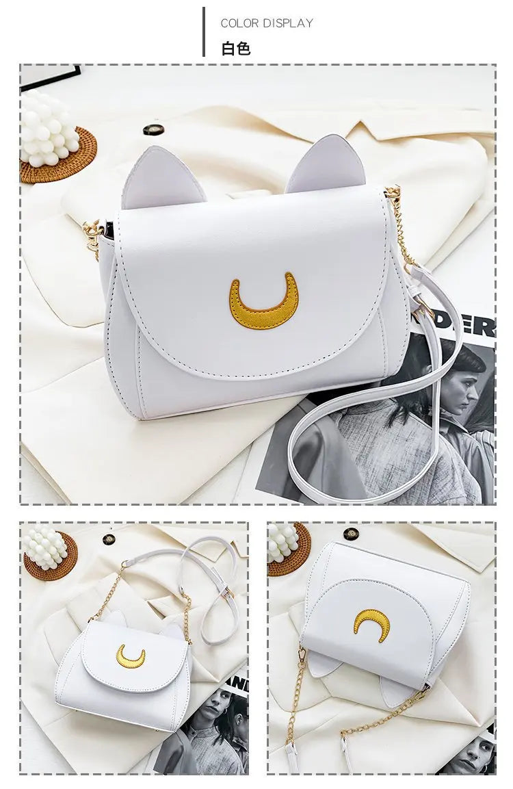 Summer Sailor Moon Ladies Handbag Black Luna Cat Shape Chain Shoulder Bag PU Leather Women Messenger Crossbody Small Bag Purses