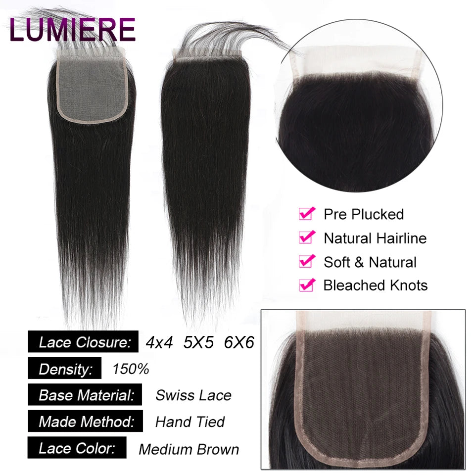 Raw Indian Bone Straight Bundles with HD Transparent Lace Closure 5x5 6x6 Frontal And Bundles 30 40 Inche Human Hair Double Weft