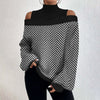 2024Damen Langarm Rollkragenpullover Damen Sexy schulterfrei ausgehöhlte lockere bedruckte T-Shirts 2024 Herbst Mode T-Shirt Top