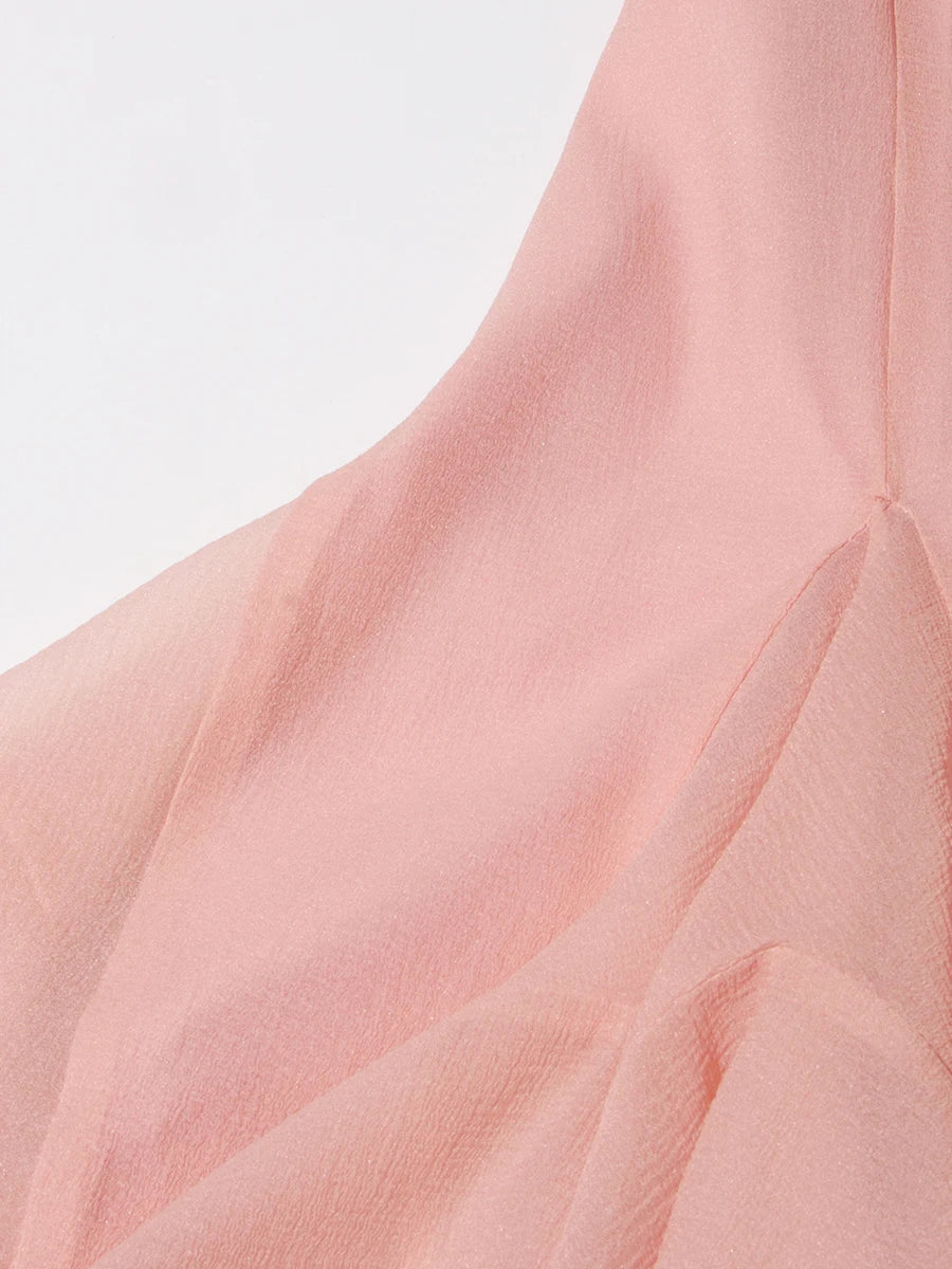 TWOTWINSTYLE Damenkleid Unregelmäßig Gefaltet Patchwork Mode Lang Laternenärmel Tailliertes Minikleid 2024 Neue Kleidung