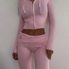 TARUXY Women Spring Outfits Casual Zipper Sweater Hoodie Set High Waist Flare Pants Suits Pink Knitted Womens Y2k Two Piece Set