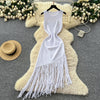 Sexy Backless Knit tassel High Waist Pleated Dress Casual A-line Dress Beach Vestidos Women Evening Party