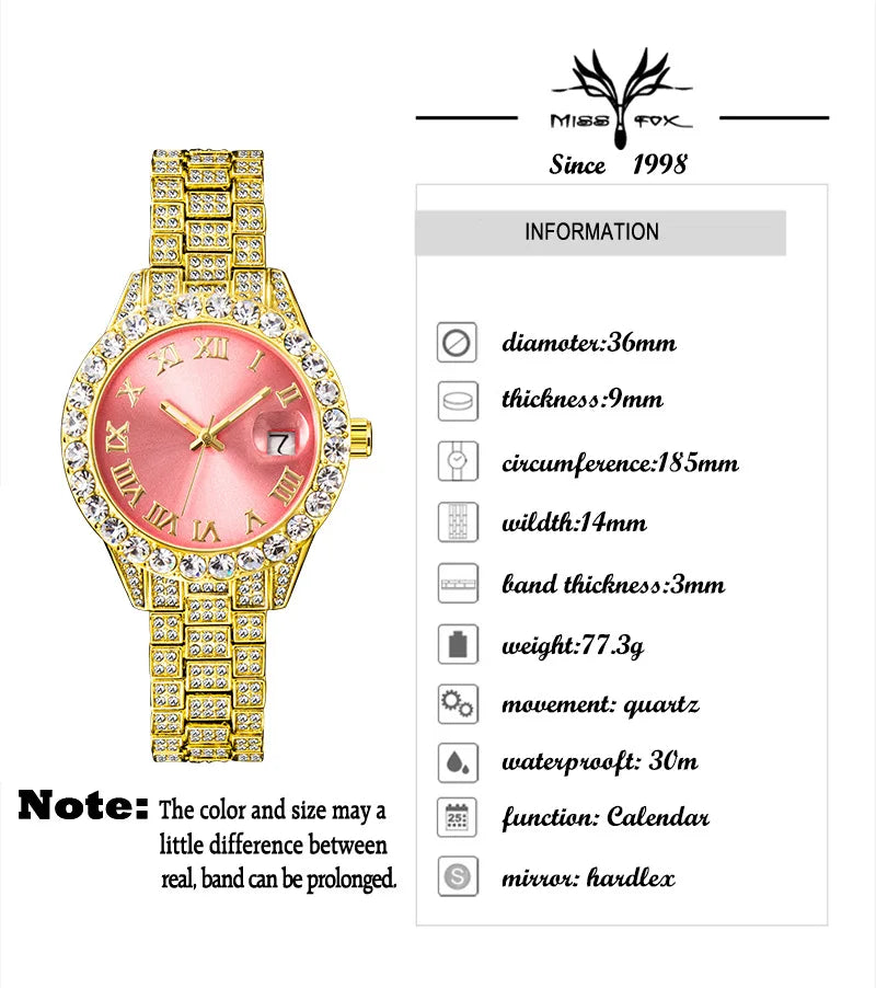 MISSFOX Pink Damen Armbanduhren Luxus Klein Zifferblatt Elegant Quarz Uhr Für Damen Icy Look Party Schmuck Mini Babe So Süß Armbanduhr