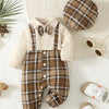 Two-Piece Baby Boy 1-24m Lapel Suspenders With Bow Gentleman Jumpsuit And Holmes Hat Spring And Autumn