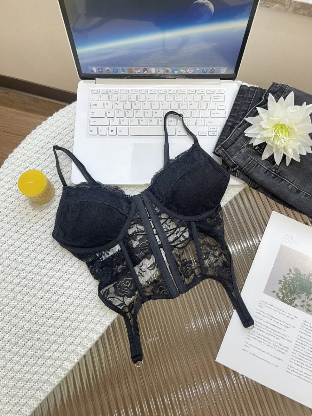 V-Neck Sexy Lace Corset Top Slim Fit Push Up Hollow Suspender Vest Adjustable Straps Off Shoulder Breathable Mesh Vest Travel