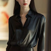 Frühling Herbst Damen Uni Rollkragenblusen Knopfleiste Elegant Locker Langarm Oberteile Büro Damen Französisches Schwarzes Hemd Tops