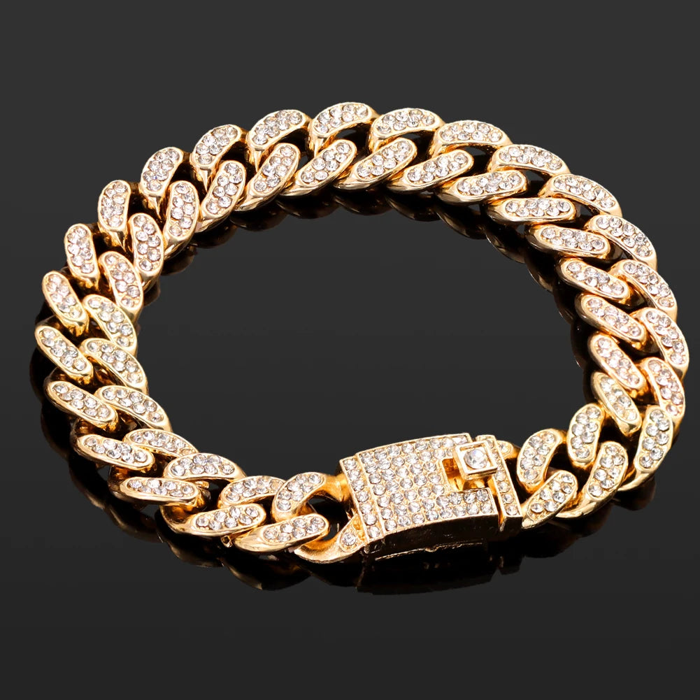 Iced Out Pink Cuban Armband für Frauen Hip Hop Gold Silber Farbe Kristall Herz Kreis Quadrat Armband 4Pcs Set Schmuck Geschenk