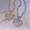 Auf Lager Iced Out Bling Damen Schmuck 5A Weißer Zirkonia Herzanhänger Halskette Mit Tennis Box Chain