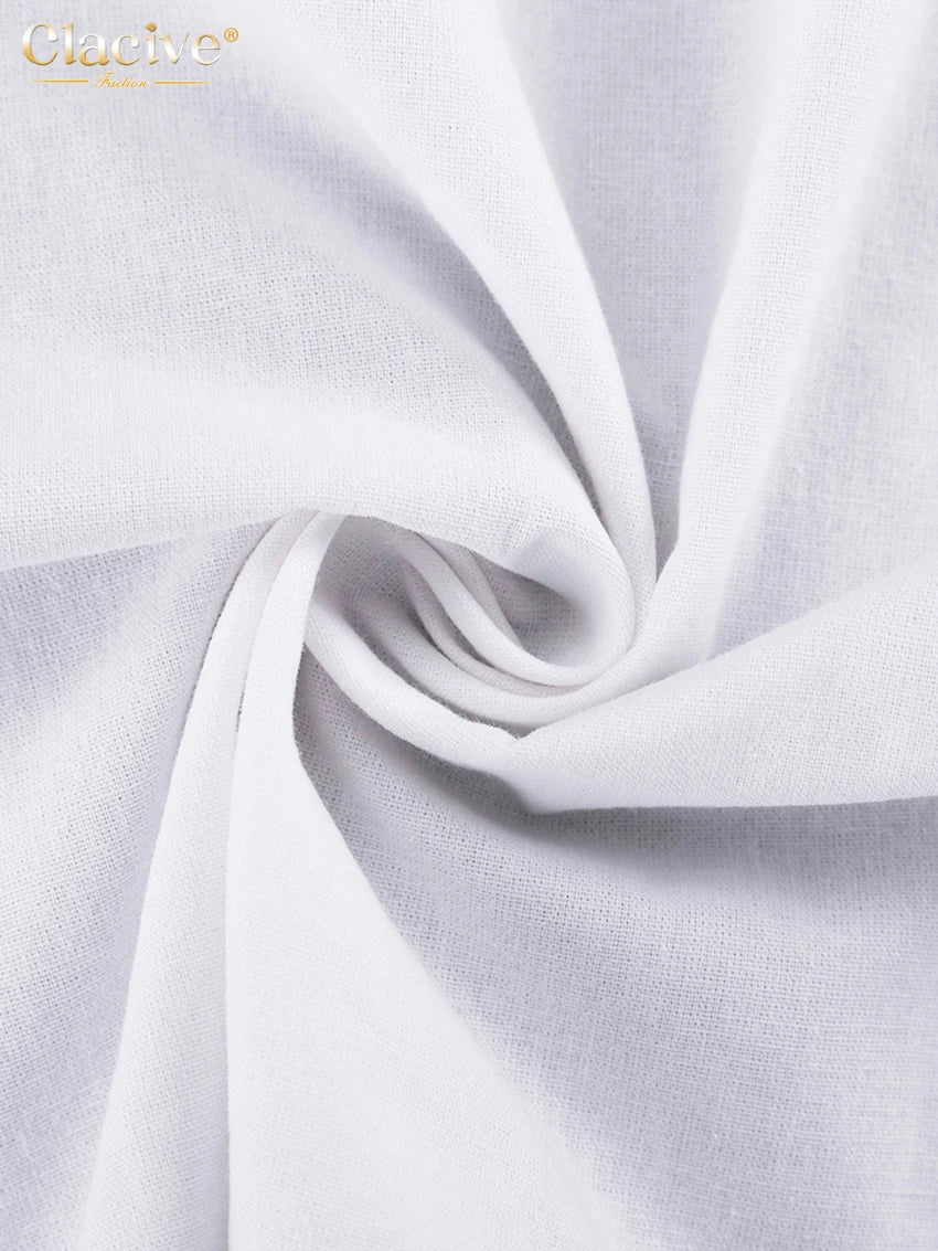 Clacive Summer White Linen Two Piece Set For Women 2023 Fashion Sleeveless Tank Top New In Matching High Waist Wide Pants Set