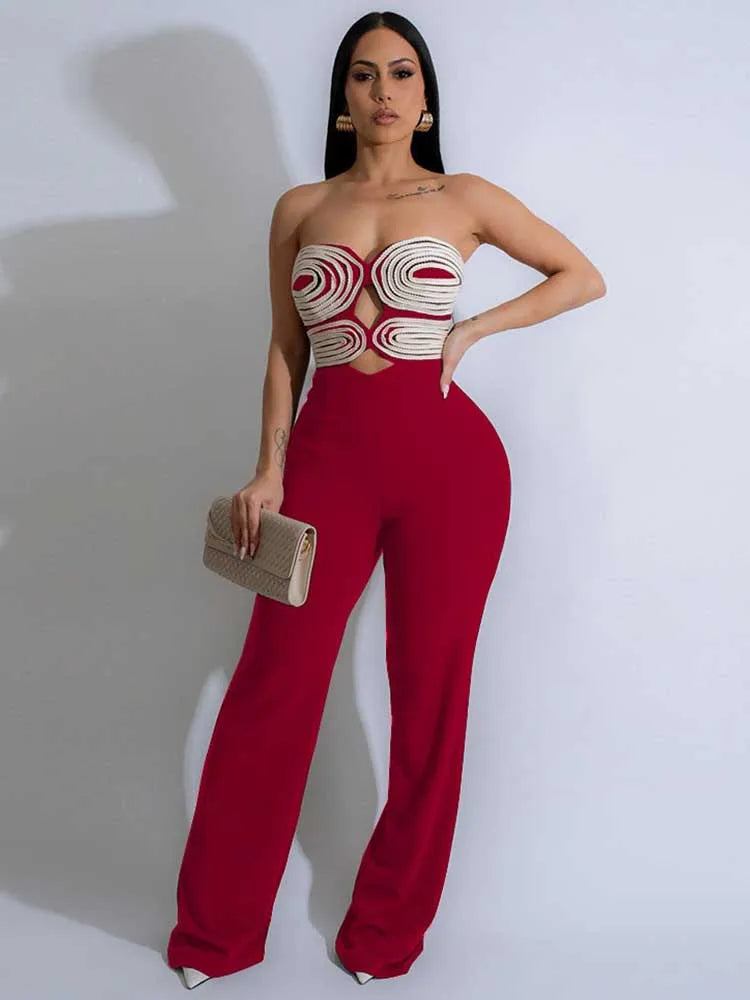Damen Sommer Trägerloser Jumpsuit Sexy Einteiler Outfits Cut Out Taille Party Jumpsuit Kleidung Damen Langer Rückenfreier Overall