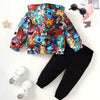 Two Sets Of Baby Boys Casual Cute Monster Pattern Half Open Front Hoodie & Pants Spring And Autumn
