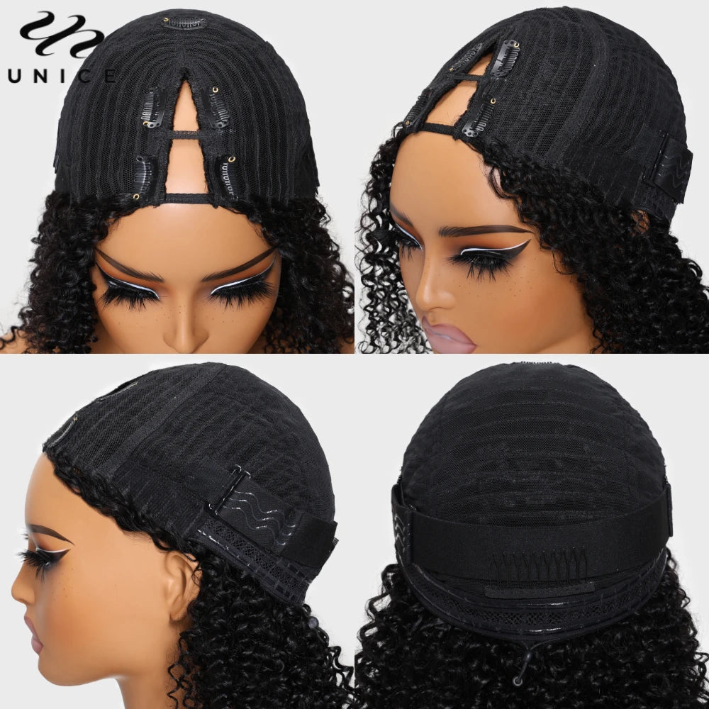 UNice Hair Yaki Straight V Part Wig 100% Human Hair V Shaped Wig Upgrade U Part Wig No Sew In Clip In Half Wig Read To Wear Go