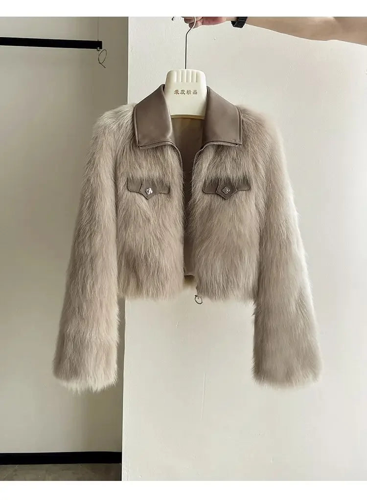 Spring and Autumn Korean Chic Polo Collar Loose Fur Coat Women Clothing Winter Coat Faux Fox Fur Plush Short Jackets Women Tops