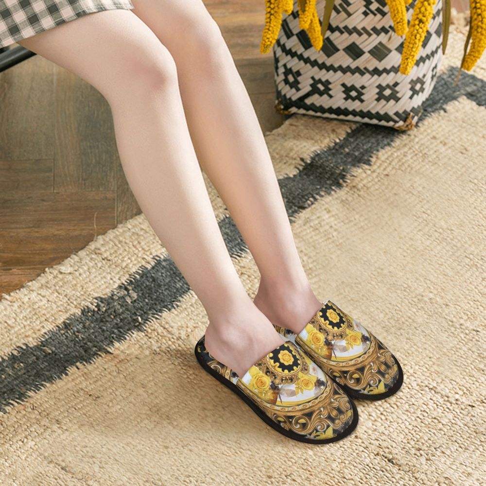 Custom Queen Of Absolutely Everything Gold Baroque Soft Memory Foam House Slippers Women Comfy Warm Anti-skid Sole Slipper
