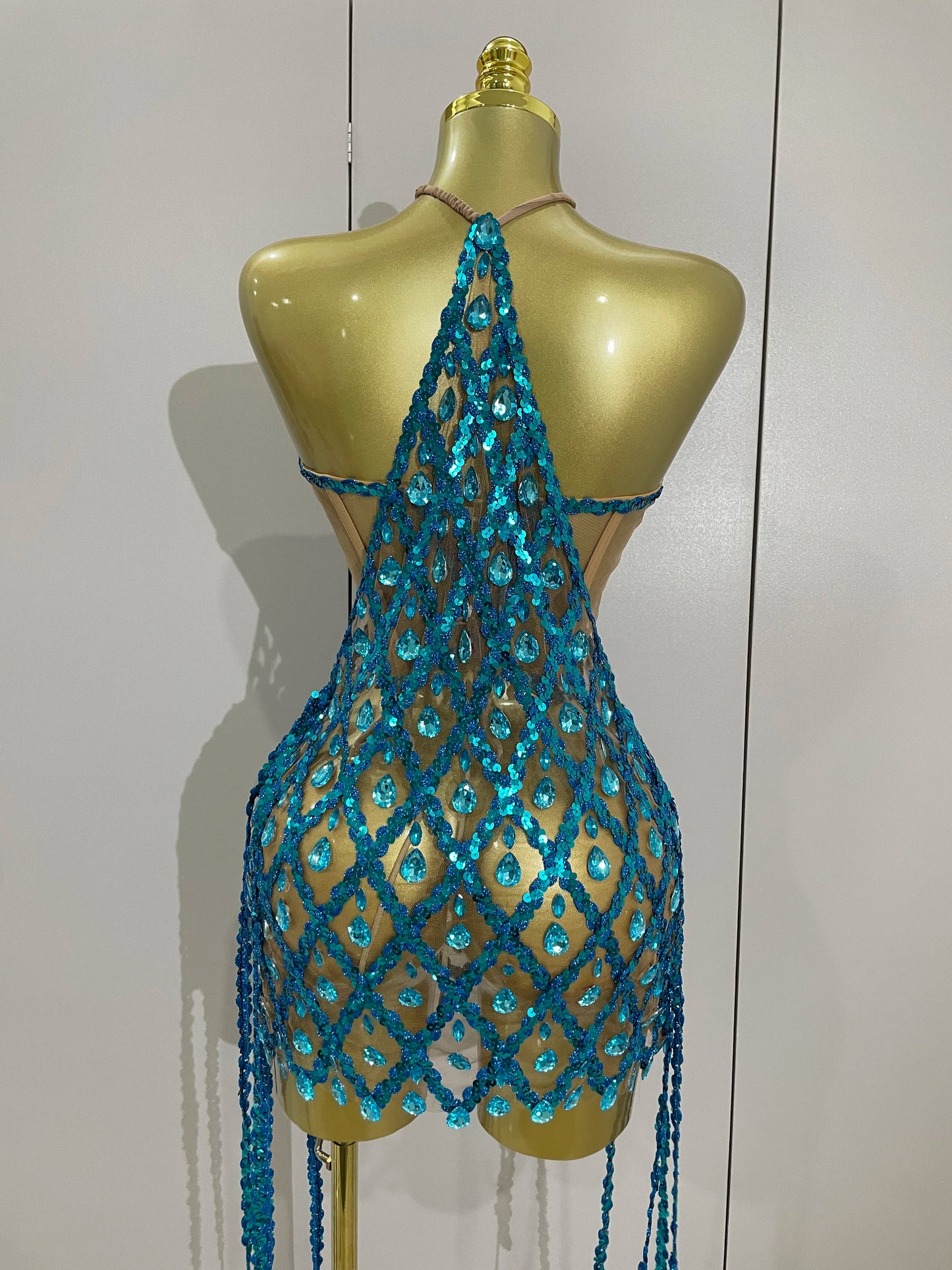 Sexy Sparkly Sequin Diamond Mesh Transparent Two Piece Set Women Celebrate Evening Party Birthday Dress Stage Photo Shoot Wear