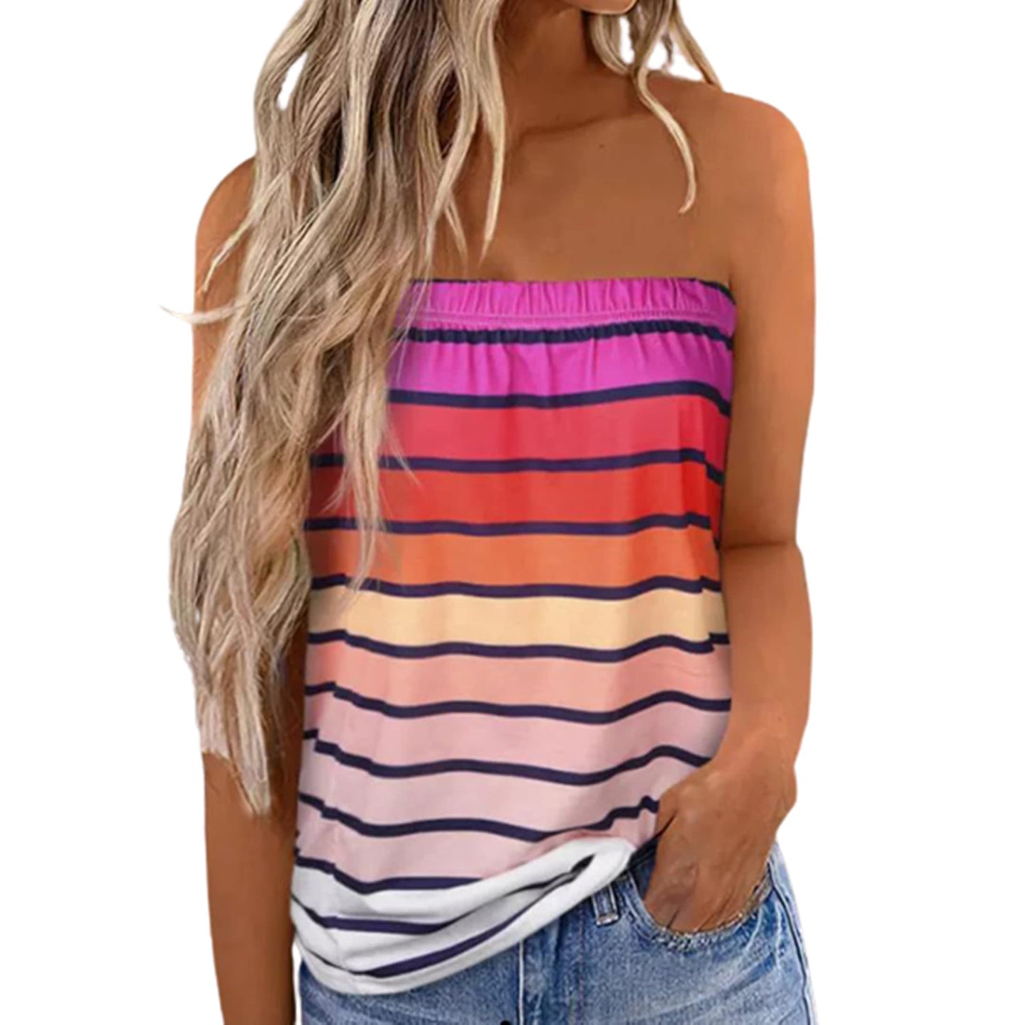 2022 Women Sexy Tube Top Summer Women Casual Tank Crop Tops Solid Color Elastic Design Backless Breathable Strapless Tops