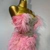 Women Sexy Strapless Ruffles two Pieces Set Bodycon Long Dress High Split Fashion Nightclub Party Birthday  Singer Stage Outfit