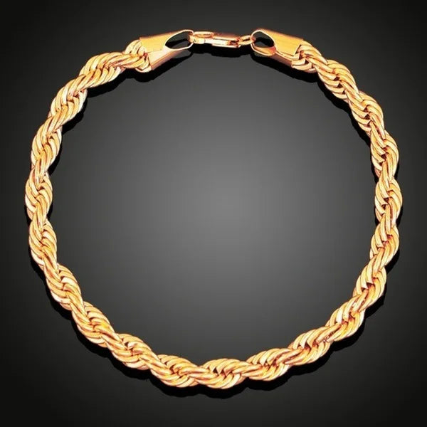 3mm Plated 18k Gold Fried Dough Twist Chain Necklace Bracelet Hip-hop Twisted Rope Cuban Lovers Party High-end Jewelry Gifts