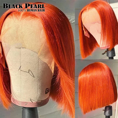 Black Pearl Ginger Lace Front 100% Human Hair Quality Wigs Glueless Wig Short Straight Bob Wig Lace Front Human Hair Wig