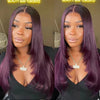 99J Burgundy Red Layered Lace Front Wig With Bangs Bone Straight Synthetic Lace Frontal Wigs 13x4 HD Glueless PrePlucked Cosplay
