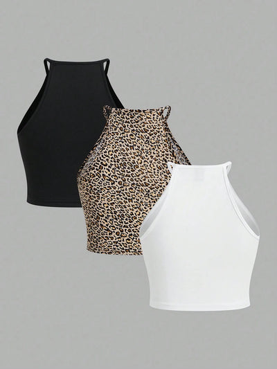 3 pieces Women Tank Tops summer vest tops  Solid Casual Fashion Crop Top Stripe Sleeveless Outer Wear Basic Camisole