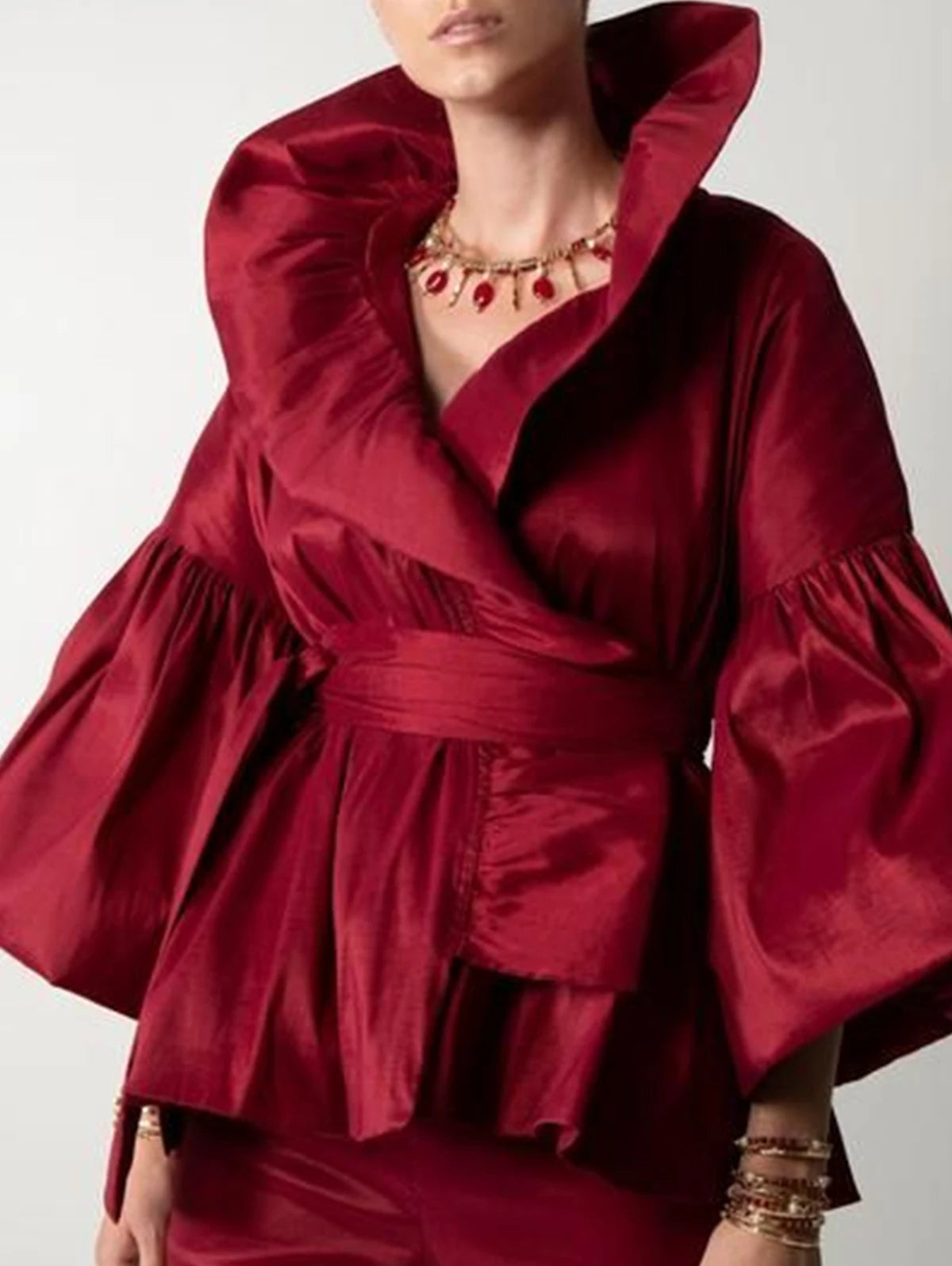 Lässige Puffärmel Rüschen Bluse Büro Damen Uni Farbe Wickelshirts Revers Kragen Elegantes Hemd Damen Mode Weiblich