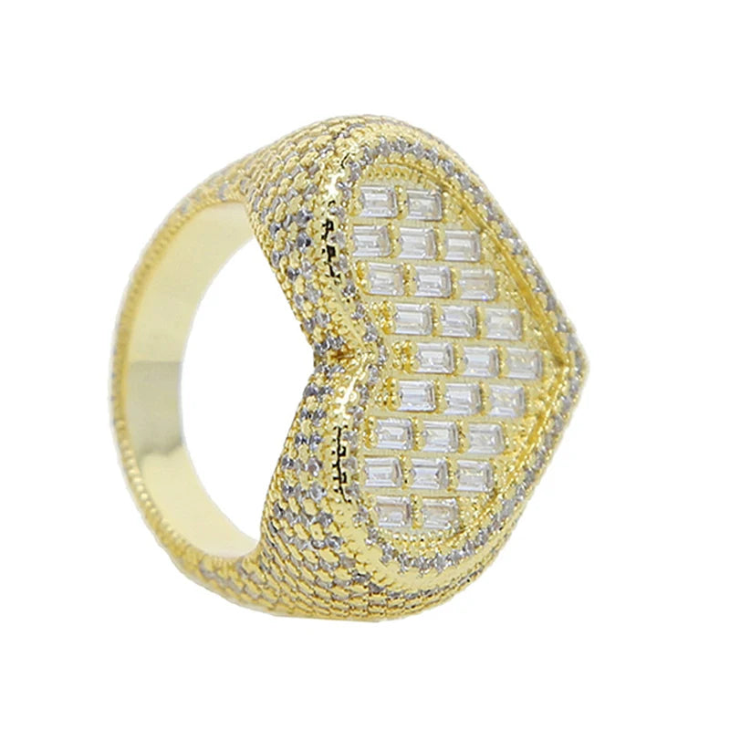 New Full Iced Out Bling Hollow Heart Ring Gold Silver Color 5A CZ Micro Pave Cubic Zircon Rings Hip Hop Punk Men Women Jewelry