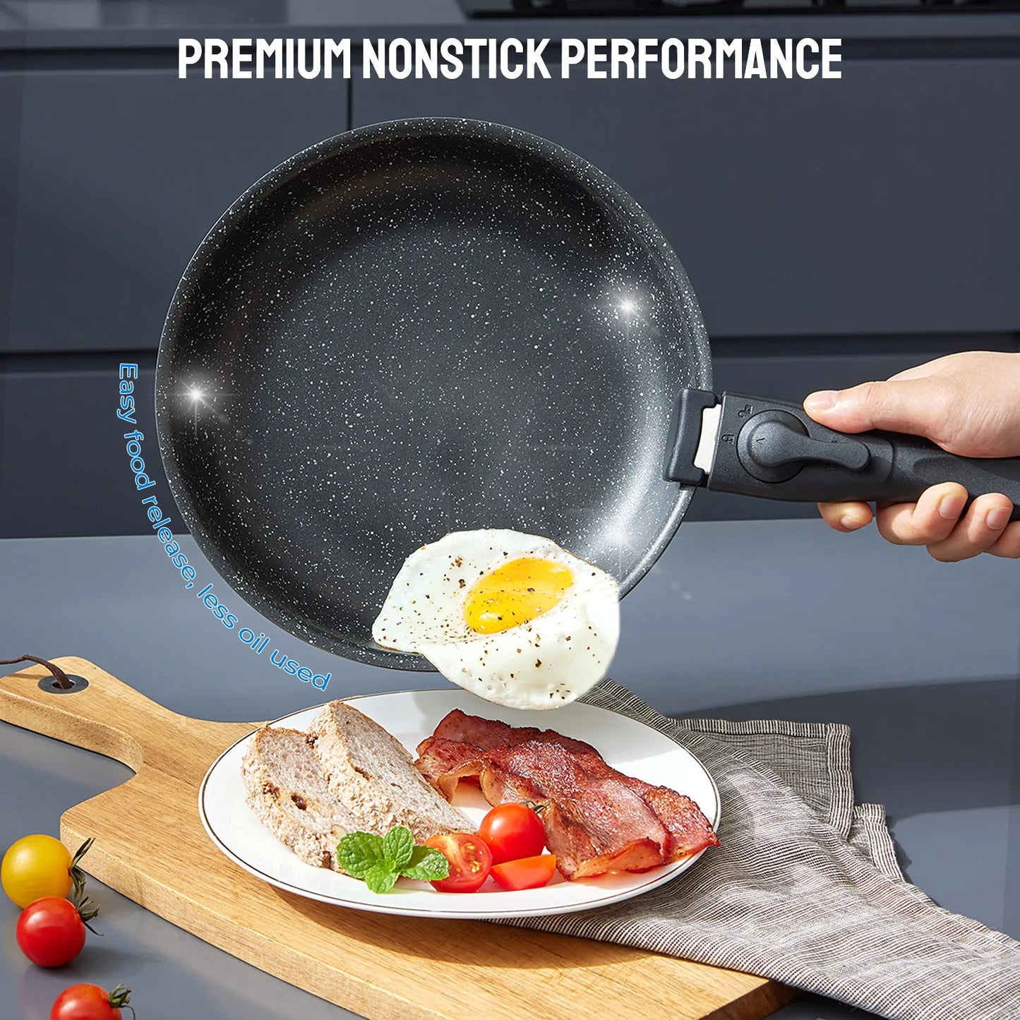Induktions-Kochgeschirr-Set, 10-teilig, Antihaft-Topf- und Pfannen-Set mit abnehmbaren Griffen, für alle Herdarten, stapelbares Design, spülmaschinenfest/