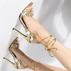 Liyke Sexy Knöchelriemen Vergoldete Sandalen Damen Party Nachtclub Stripper Heels Hohe Qualität Kristall Diamant Spitz Zehe Hochzeitsschuh