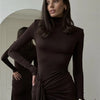 Mozision Rollkragen Oberschenkelhohes Schlitz Sexy Maxikleid für Damen Mode Langarm Drapierte Bandage Bodycon Club Langes Kleid