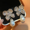 Zircon Pearl Temperament Flower Luxury Exquisite Earrings