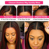 200% Upgraded 1B/99J Black With Red Bone Straight 5x5 Highlight Wig Human Hair Brazilian Burgundy Colored Glueless Wig For Women
