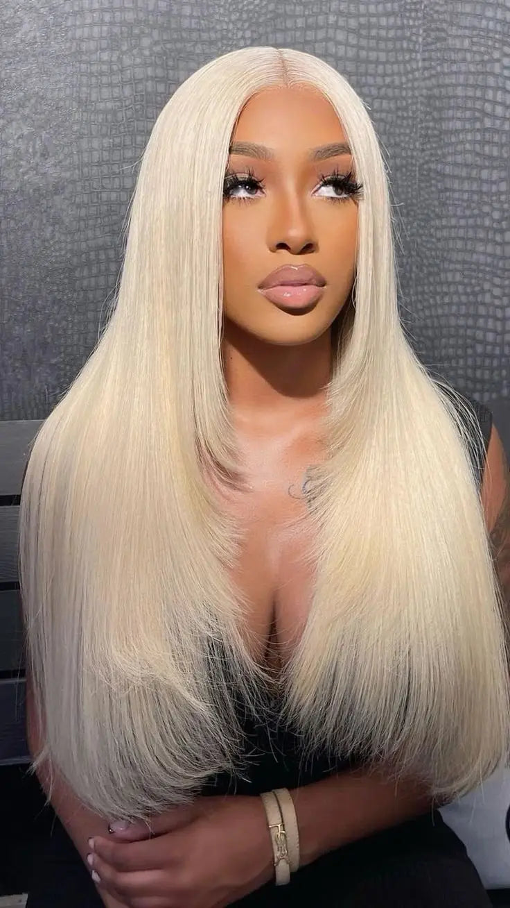 99J Burgundy Red Layered Lace Front Wig With Bangs Bone Straight Synthetic Lace Frontal Wigs 13x4 HD Glueless PrePlucked Cosplay